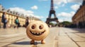 Charming Parisian Cookie with Eyes and a Smile in front of the Eiffel Tower