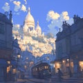 Charming Parisian Nighttime Scene, Montmartre District Royalty Free Stock Photo