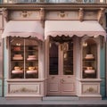 A charming Parisian patisserie with pastel colors, ornate details, and a display of decadent pastries1