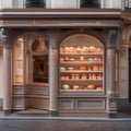 A charming Parisian patisserie with pastel colors, ornate details, and a display of decadent pastries3