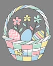 Charming Pastel Easter Basket with Eggs and Spring Flowers Illustration Royalty Free Stock Photo