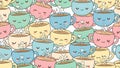 Seamless Chibi Kawaii Tea Cup Characters Pattern in Cozy Pastel Cartoon Style Background Royalty Free Stock Photo