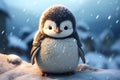 Charming penguin chick, wearing a snow coat, stands proudly