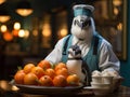 Penguin waiter with miniature tray in cool background