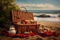 Charming Picnic basket beach. Generate Ai Royalty Free Stock Photo