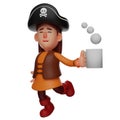 A Charming Pirate 3D Cartoon Character holding a hot coffee