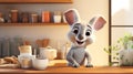 Charming Pixar-style 4k Animation: Cute White Kangaroo In Photorealistic Kitchen