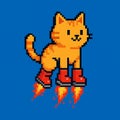 Pixel Art Cat with Rocket Boots Royalty Free Stock Photo