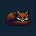 Pixel Art Sleeping Fox, Cute Retro Animal Illustration, Dark Background Royalty Free Stock Photo