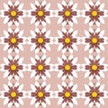 Charming and playful vector floral seamless repeating pattern with pink and brown flowers on white