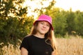 A charming portrait of a teenage girl in her mid-teens, donning a stylish Panama hat. Girl 15s age, portrait. Summer Royalty Free Stock Photo