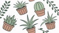 Charming Potted Succulents and Houseplants Pattern, vector design Generative AI Royalty Free Stock Photo
