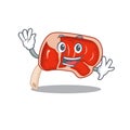 A charming prime rib mascot design style smiling and waving hand