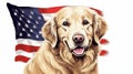 charming puppy of chocolate color and American Flag. generative ai