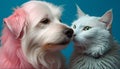 Charming puppy and fluffy kitten sitting together, staring at camera generated by AI