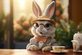 Charming rabbit character in a retroinspired