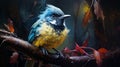 Charming Realism: Blue And Yellow Bird In Zbrush Style - 8k Portrait Paintings Royalty Free Stock Photo