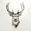 Charming Realism: Ink Drawing Of Deer Head In Frontal Perspective Royalty Free Stock Photo