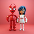 Charming Red Robot And Girl A Delightful Blend Of Medical Themes And Humor