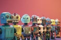 Charming Retro Mini Robots on Pastel Background - generated with AI Royalty Free Stock Photo