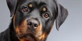 Charming Rottweiler Portrait Under Studio Light, Captivating Expression on Gray Background Royalty Free Stock Photo