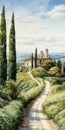 Charming Rural Scenes: Precise Architecture Paintings With Cypress Trees