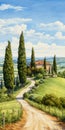 Charming Rural Scenes: Precise Cypress Tree Architecture Paintings Royalty Free Stock Photo