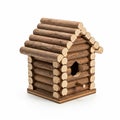 Rustic Log Cabin Birdhouse with Round Entrance Hole on White Background bird house wooden Royalty Free Stock Photo