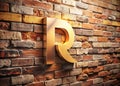 Charming Rustic Brick Wall Backdrop Featuring a Paper Cutout Letter R A Landscape Photography Composition Royalty Free Stock Photo
