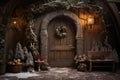 Charming Rustic christmas entrance background. Generate Ai