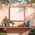 Rustic Garden Scene with Square Frame Mockup Royalty Free Stock Photo