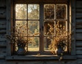 Rustic Window with Dried Flowers Royalty Free Stock Photo