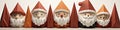 Charming Santa and elves in snowy setting, displaying various expressions. Perfect for festive holiday projects.