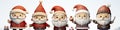 Charming Santa and elves in snowy setting, displaying various expressions. Perfect for festive holiday projects.