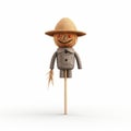 Charming Scarecrow Figure On Wooden Stick - Minimalistic Childbook Drawing Royalty Free Stock Photo