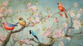 A charming scene of finch birds gathering on a tree branch,