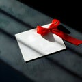 AI-Generated Image: White Card with Red Ribbon Bow on Dark Surface Royalty Free Stock Photo