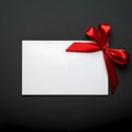 AI-Generated Image: White Card with Red Ribbon Bow on Dark Surface Royalty Free Stock Photo