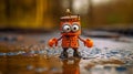 Charming Scottish Robot Toy Swimming In Irn Bru Puddle Royalty Free Stock Photo