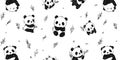 Cute Hand-Drawn Panda and Bamboo Seamless Pattern Royalty Free Stock Photo