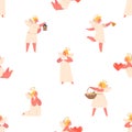 Charming Seamless Pattern Featuring Adorable Angels With Delicate Wings And Sweet Smiles, Tile Background
