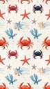 Seamless Pattern of Cute Crabs Starfish and Coral Reef Elements Royalty Free Stock Photo