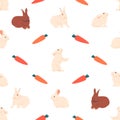 Charming Seamless Pattern Featuring Adorable Rabbits Surrounded By Vibrant Carrots, Creating A Delightful Playful Design