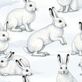 Seamless Pattern of Adorable White Rabbits in a Snowy Winter Landscape Royalty Free Stock Photo