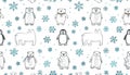 A charming seamless pattern featuring polar bears, penguins, and Royalty Free Stock Photo