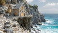 Charming Seashell House Perched on a Dramatic Cliffside Overlooking the Ocean (Generative AI) Royalty Free Stock Photo