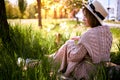 Charming Sensual Young Woman Lying On Grass With Dandelions Royalty Free Stock Photo