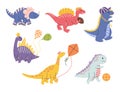 Charming Set Of Cute Dinosaurs, In Vibrant Colors And Playful Poses. Vector Illustration For Children Books, Merchandise Royalty Free Stock Photo