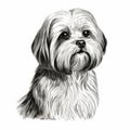 Charming Shih Tzu Drawing On White Background - High-contrast Shading Style