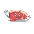 A charming sirloin mascot design style smiling and waving hand